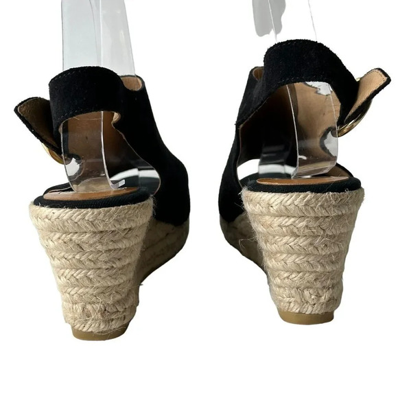 Kanna Espadrille Wedge Sandals Black Suede Peep Toe Slingback Size 9.5 Casual - Picture 6 of 9